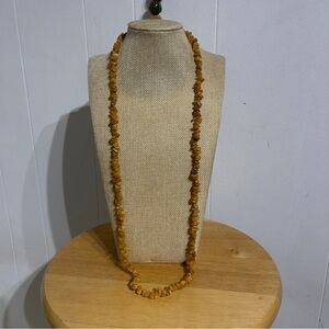 Amber Chip Long Strand Necklace